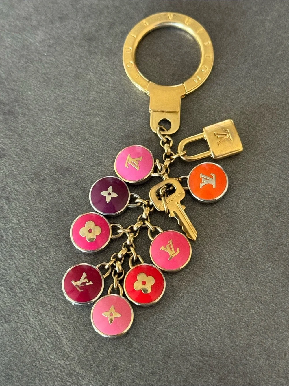 Louis Vuitton Pink, Red & Purple Enamel Disc Charm Key Holder
